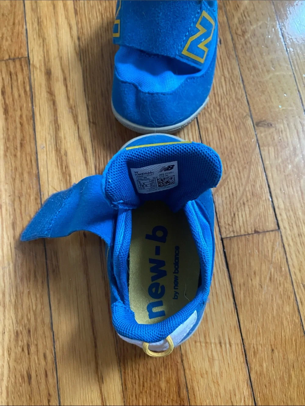 New Balance Bright Blue Velcro Toddler Sneakers with Yellow Accents